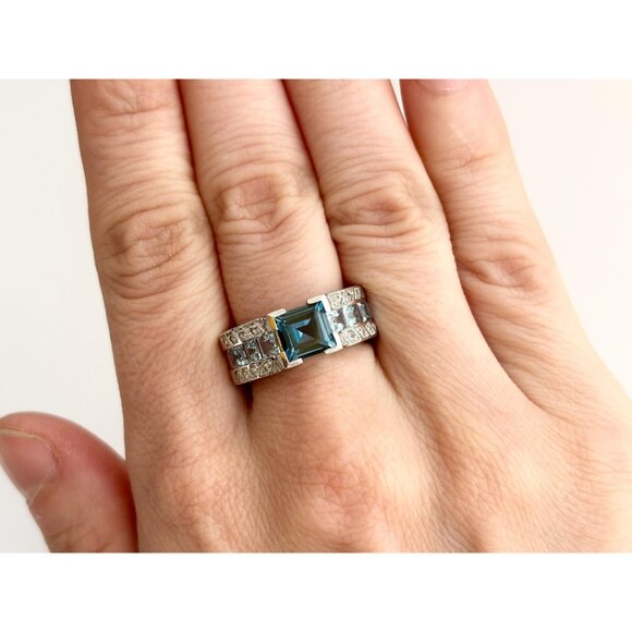 London Blue Topaz Princess Cut 925 Sterling Silver Vintage Ring - sz 7 - Picture 10 of 12